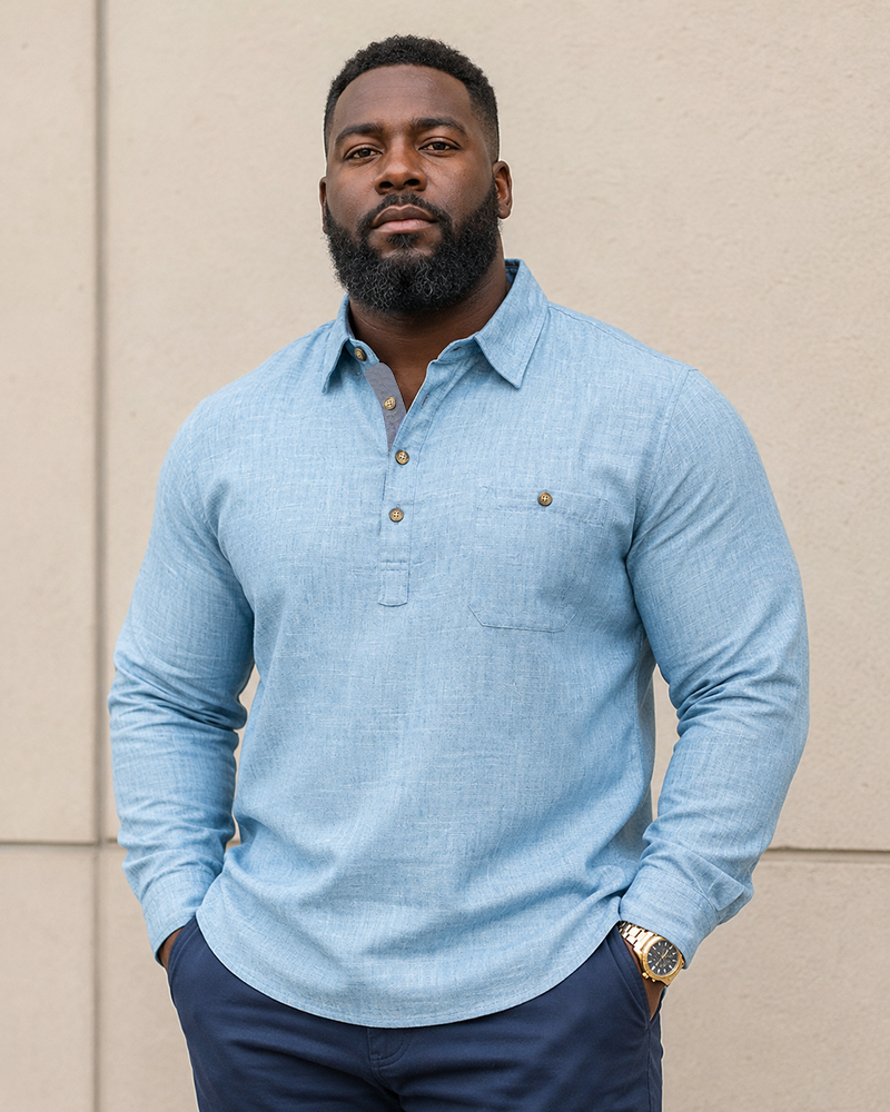 M-3XL Button Lapel Pullover Cotton Linen Shirt