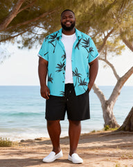 Big & Tall Men's Lake Blue Coconut Print Short Sleeve Shirt Shorts Set