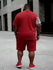 Big & Tall Men's Spliced Skull Ethnic Style Printed Crewneck Short Sleeve T-Shirt Shorts Set