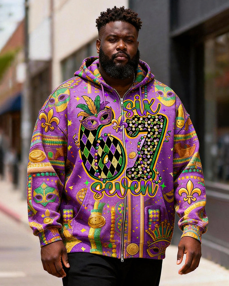 Big & Tall Men's Madigrass Digital 67 Mask Print Zip-Up Hoodie