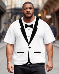 Big & Tall Men's Fun Fake Suit Bow Tie Printed Round Neck Short Sleeve T-Shirt