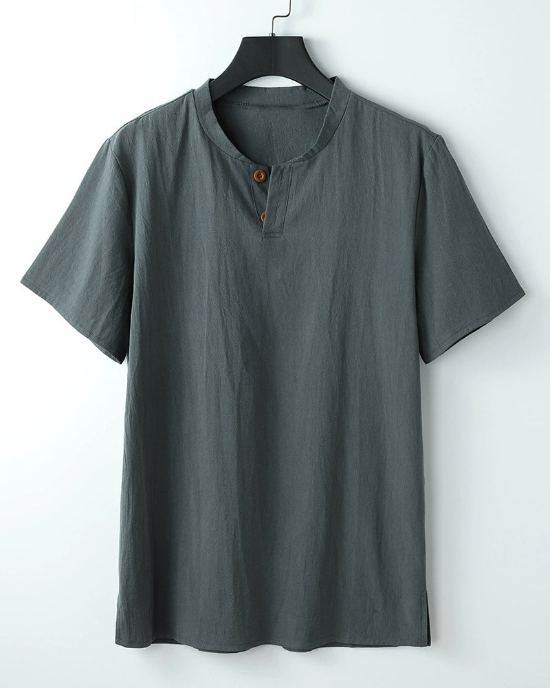 M-9XL Japanese Cotton And Linen Short-sleeved T-shirt With V-neck