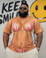 Big & Tall Men's Red And White Striped Bikini Fun Printed Round Neck Short Sleeve T-shirt