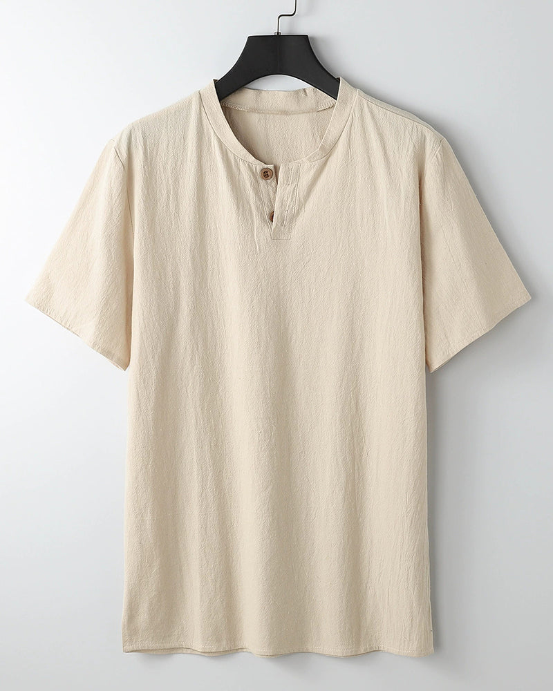 M-9XL Japanese Cotton And Linen Short-sleeved T-shirt With V-neck