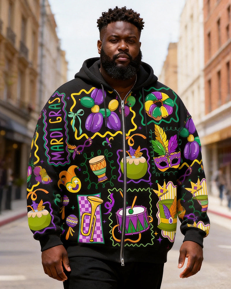 Big & Tall Men's Madigrass Party-Print Zip-Up Hoodie