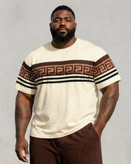 Big & Tall Men's Off-white Contrast Striped Printed T-shirt Trousers Set