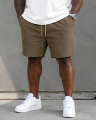 Big & Tall Men's Color Contrast Small Square Printed Crewneck Short Sleeve T-Shirt Shorts Set