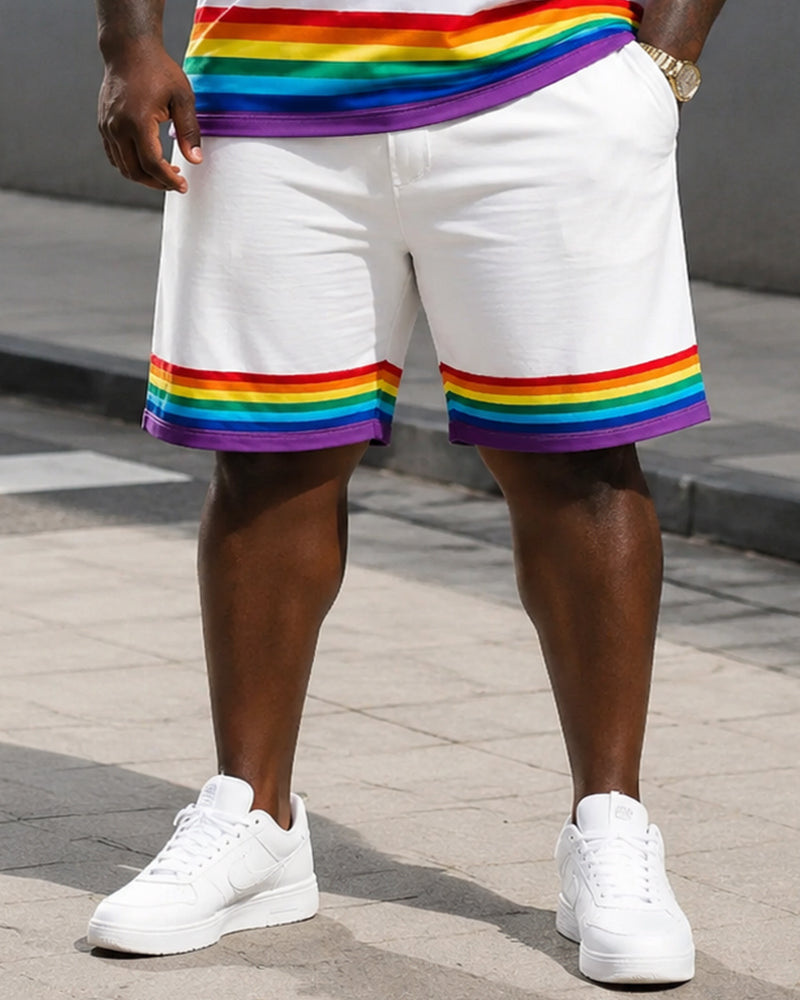 Big & Tall Men's Rainbow Dachshund PRIDE Printed Round Neck Short Sleeve T-Shirt Shorts Set