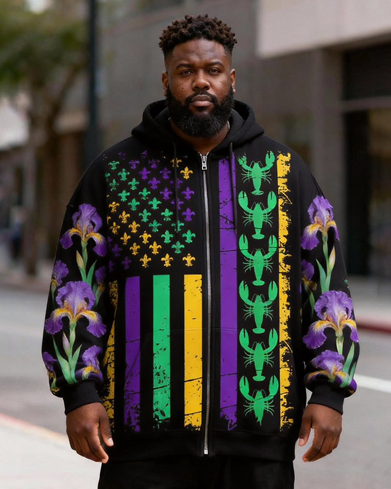 Big & Tall Men's Carnival Colorbar Crawfish Print Zip Hoodie
