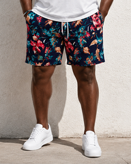 Big & Tall Men's Tropical Floral Patchwork Printed Vest Shorts Set
