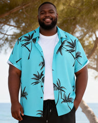 Big & Tall Men's Lake Blue Coconut Print Short Sleeve Shirt Shorts Set