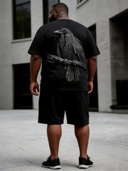 Big & Tall Men's3D Crow Embossed Print Round Neck Short Sleeve T-shirt Shorts Set