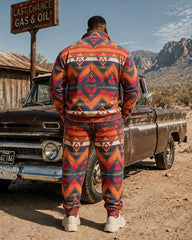 Big & Tall Men's Retro Western Style Diamond Totem Printed Half Zipper Sweater Set