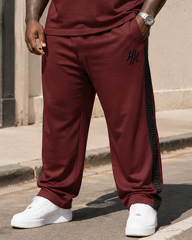 Big & Tall Men's Wine Red Printed T-shirt Trousers Set