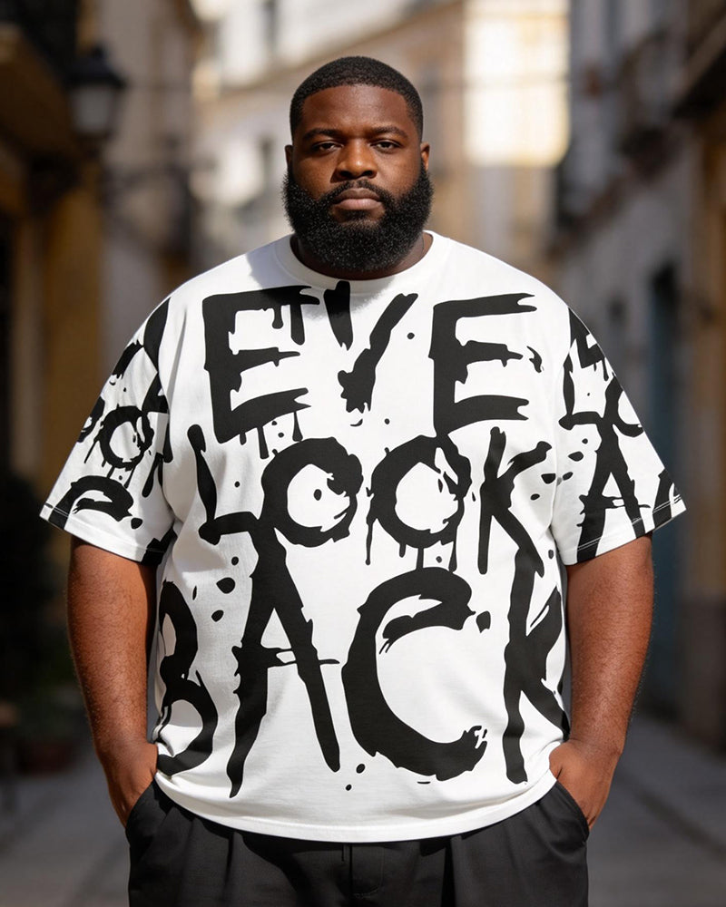 Big & Tall Men's Graffiti "EYE LOOK BACK" Street Art Printed Round Neck Short Sleeve T-Shirt