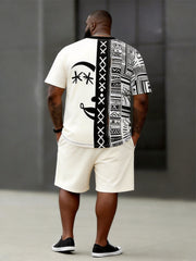 Big & Tall Men’s Patchwork Abstract Face Ethnic-Style Printed Crewneck Short-Sleeve T-Shirt And Shorts Set
