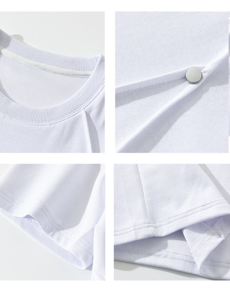 L-9XL Solid Color Heavy Cotton Round Neck Short-sleeved T-shirt
