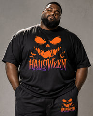 Big & Tall Men's Halloween Pumpkin Smiley Alphabet Print T-Shirt Pants Set