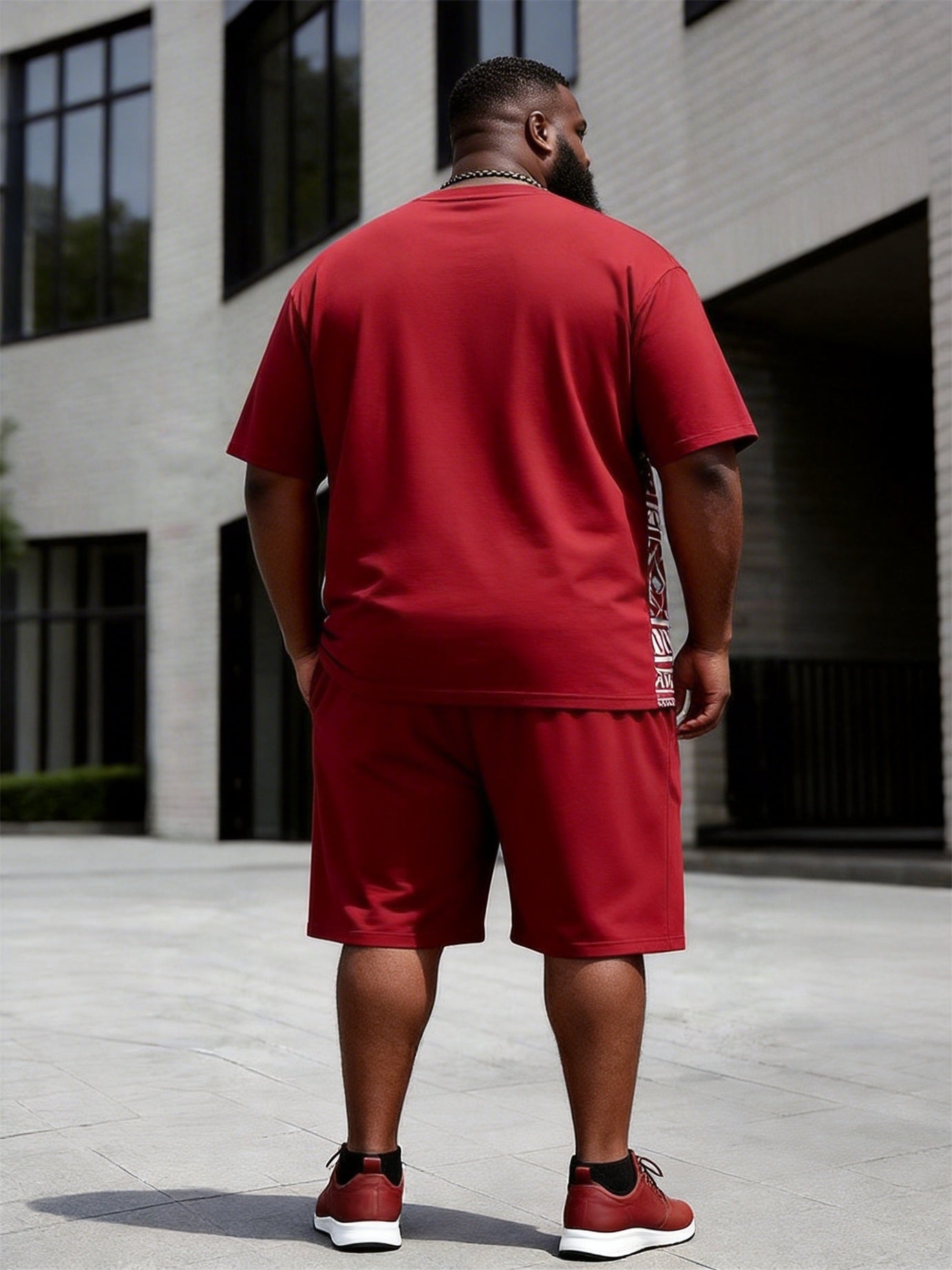 Big & Tall Men's Stitching Side Face Abstract Ethnic Style Printing Crewneck Short Sleeve T-shirt Shorts Set