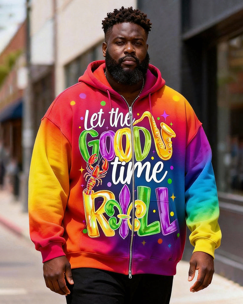 Big & Tall Men'sLet The Good Time Roll Gradient Print Zip Hoodie