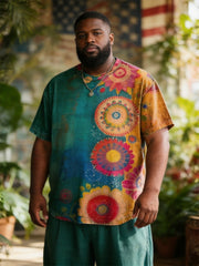 Big & Tall Men's Watercolor Floral Print Round Neck Short Sleeve Tee