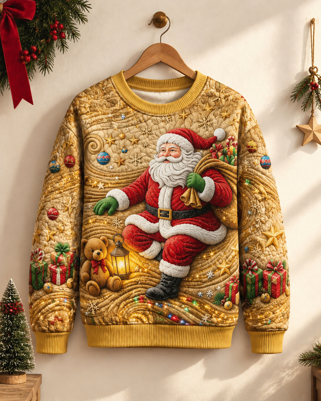 Big & Tall Men's Santa Claus Delivering Gifts Quilted Sweatshirt
