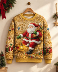 Big & Tall Men's Santa Claus Delivering Gifts Quilted Sweatshirt