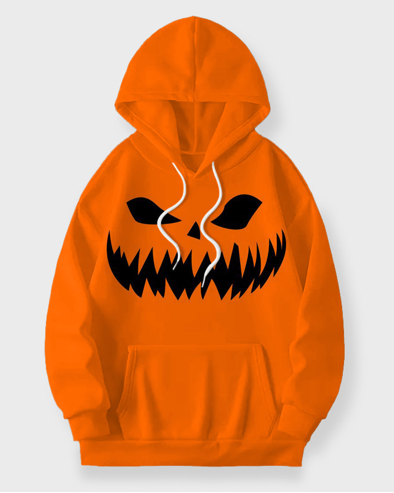 Menswear Halloween Simple Evil Smiley Graffiti Print Big and Tall Hoodie Set