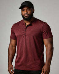 S-2XL Men's Henry Collar Solid Color Casual Short Sleeve T-Shirt