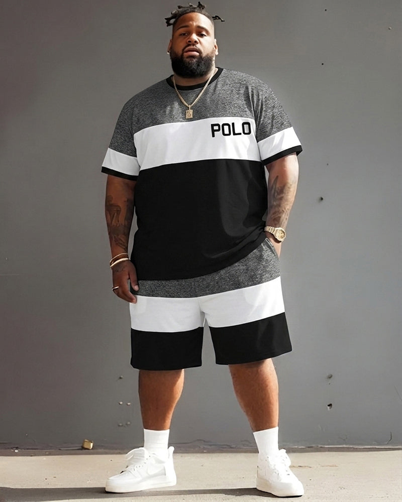 Big Guy's Polo Color Stripes T-Shirt and Shorts Set