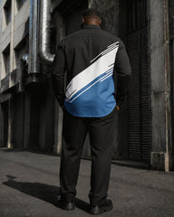 Big & Tall Men's Oblique Contrast Printed Long Sleeve Shirt Pants Set