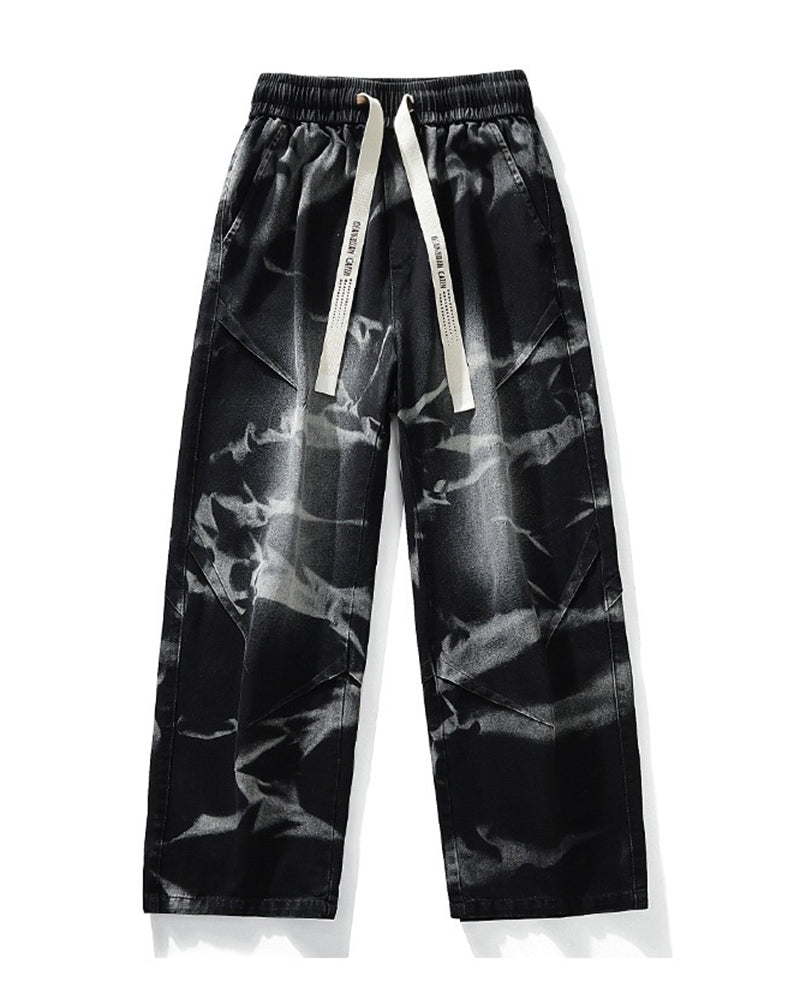 Big & Tall Men's Retro Distressed Tie-dyed Straight Leg Stretch Jeans M-8XL