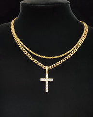 Big & Tall Men's Hip Hop Twist Chain Necklace & Rhinestone Cross