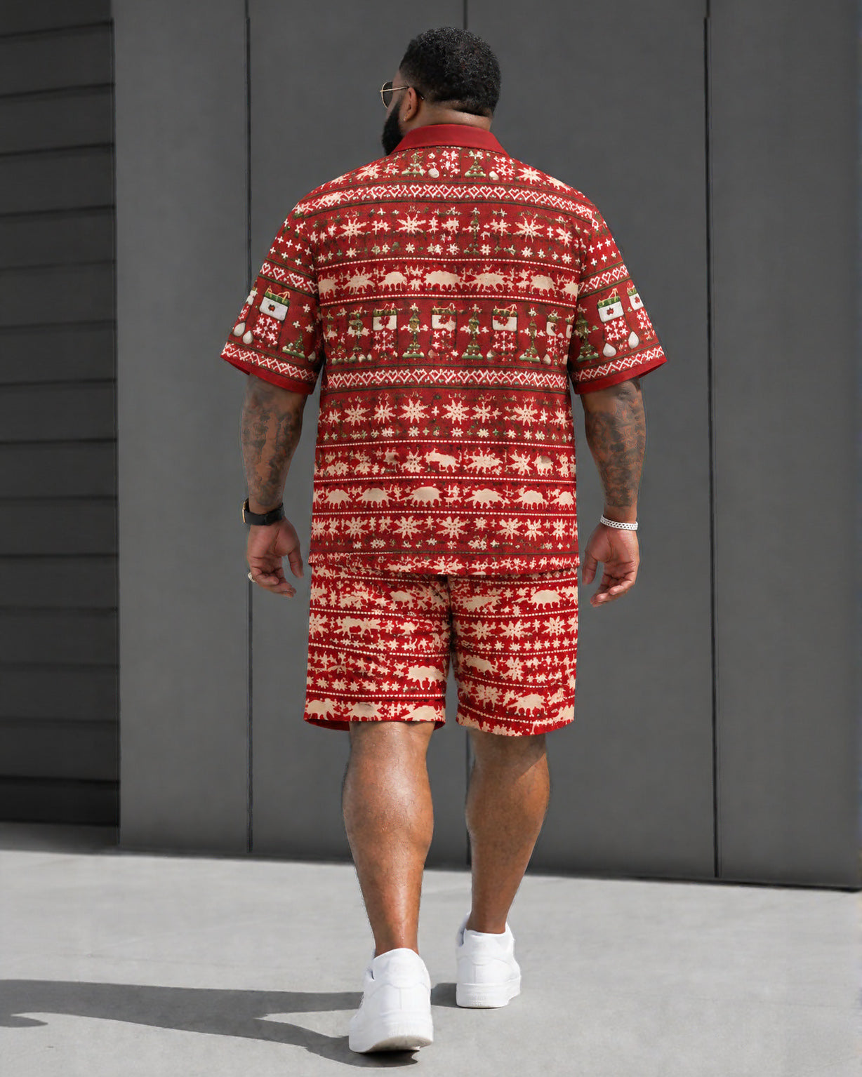 Big & Tall Men's Funny Santa Belly Christmas Short Sleeve Shirt Shorts Set