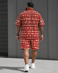 Big & Tall Men's Funny Santa Belly Christmas Short Sleeve Shirt Shorts Set
