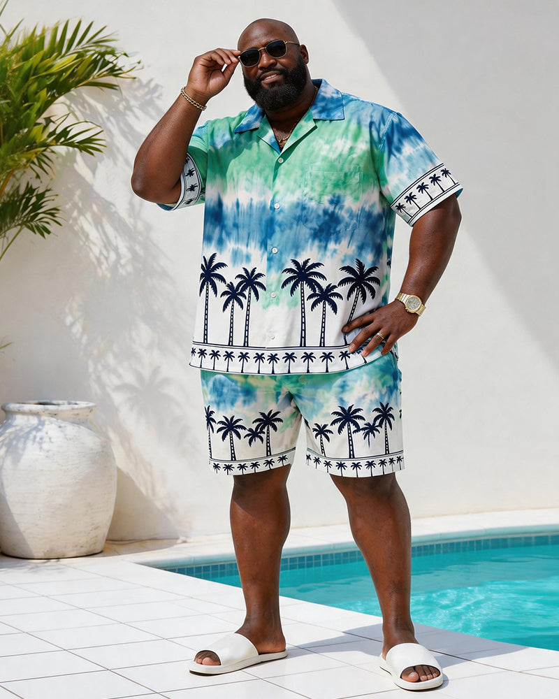 Big & Tall Men's Ombre Tie-Dye Coconut Tree Print Short-Sleeve Shirt And Shorts Set
