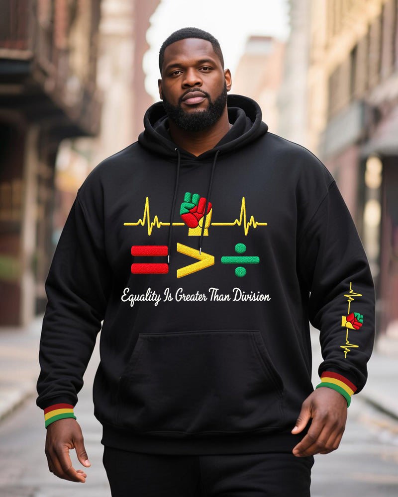 Big & Tall Men's "clenched Fist ECG Green Yellow Red Contrast" Equality Is Greater Than Differences "printed Hoodie