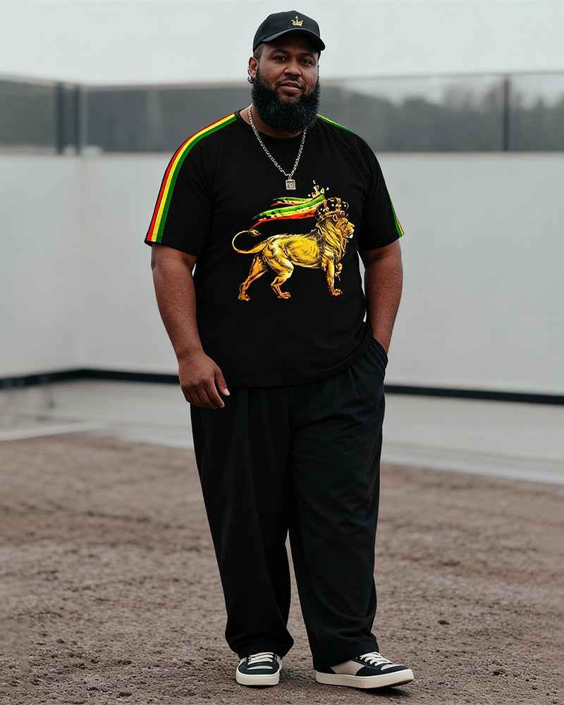 Big & Tall Men's Thunder Guise Golden Lion Coronal Print T-Shirt Pants Set