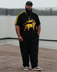 Big & Tall Men's Thunder Guise Golden Lion Coronal Print T-Shirt Pants Set