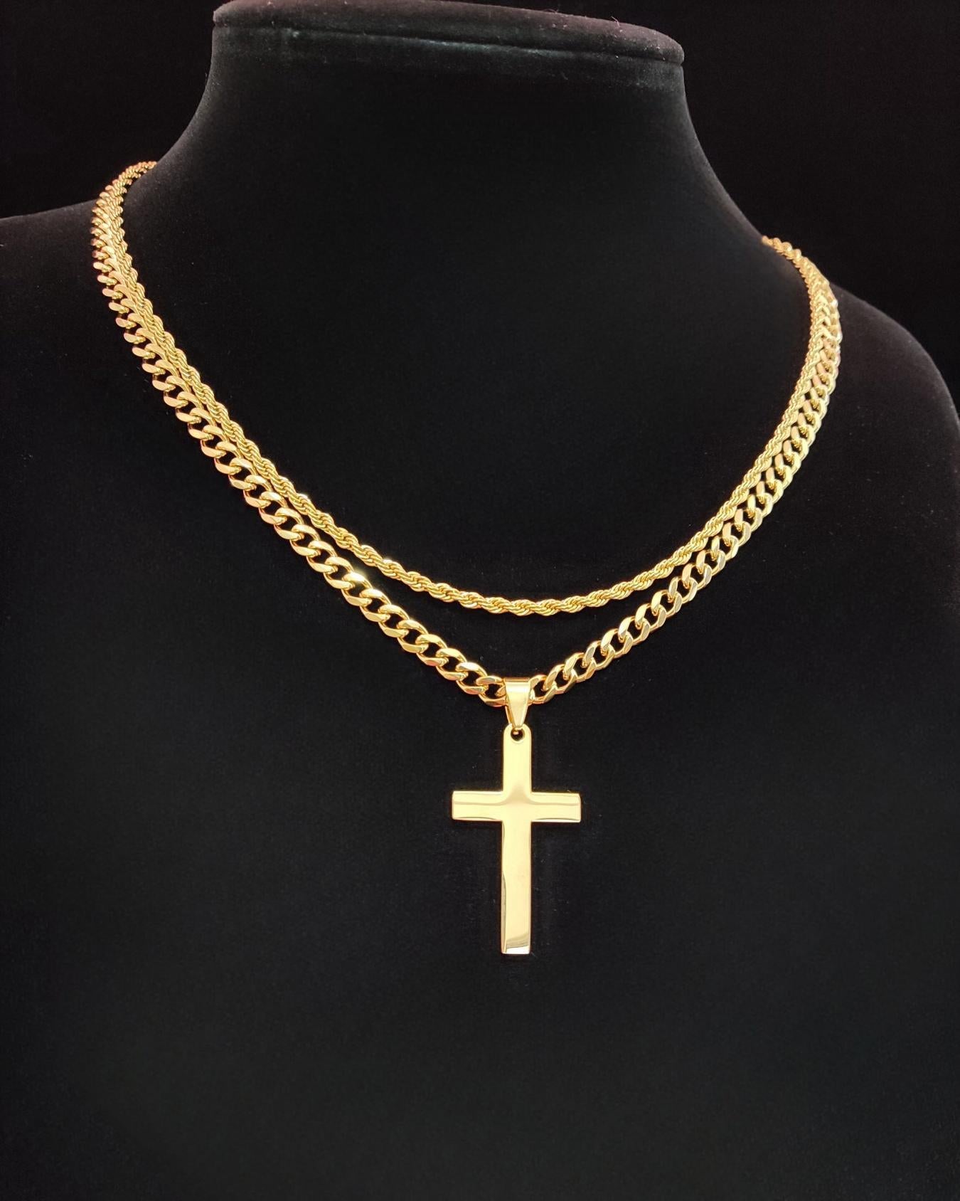 Big & Tall Men's Cross Pendant & Cuban Chain Necklace Set