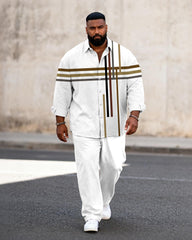 Big & Tall Men's Business Colorblock Striped Print Long Sleeve Shirt Pants Set