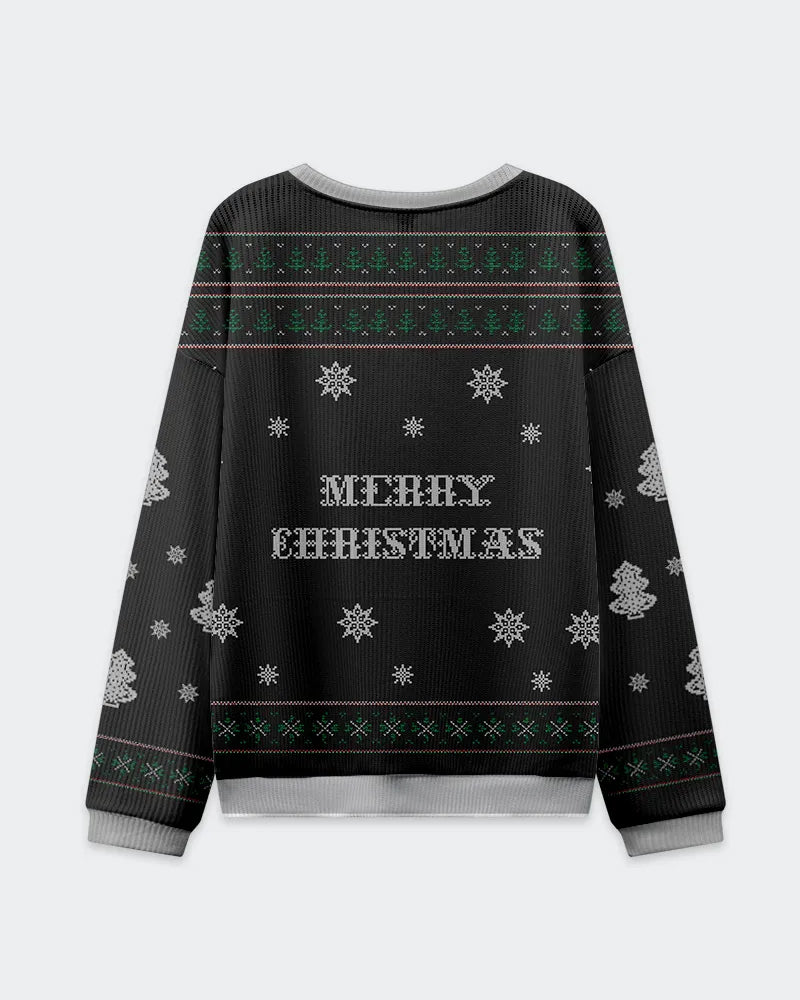 Big & Tall Men's Christmas Black Penguin Graffiti Print Crewneck Ugly Sweater