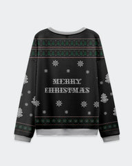 Big & Tall Men's Christmas Black Penguin Graffiti Print Crewneck Ugly Sweater