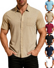 S-3XL Lapel Towel Jacquard Short Sleeve Shirt