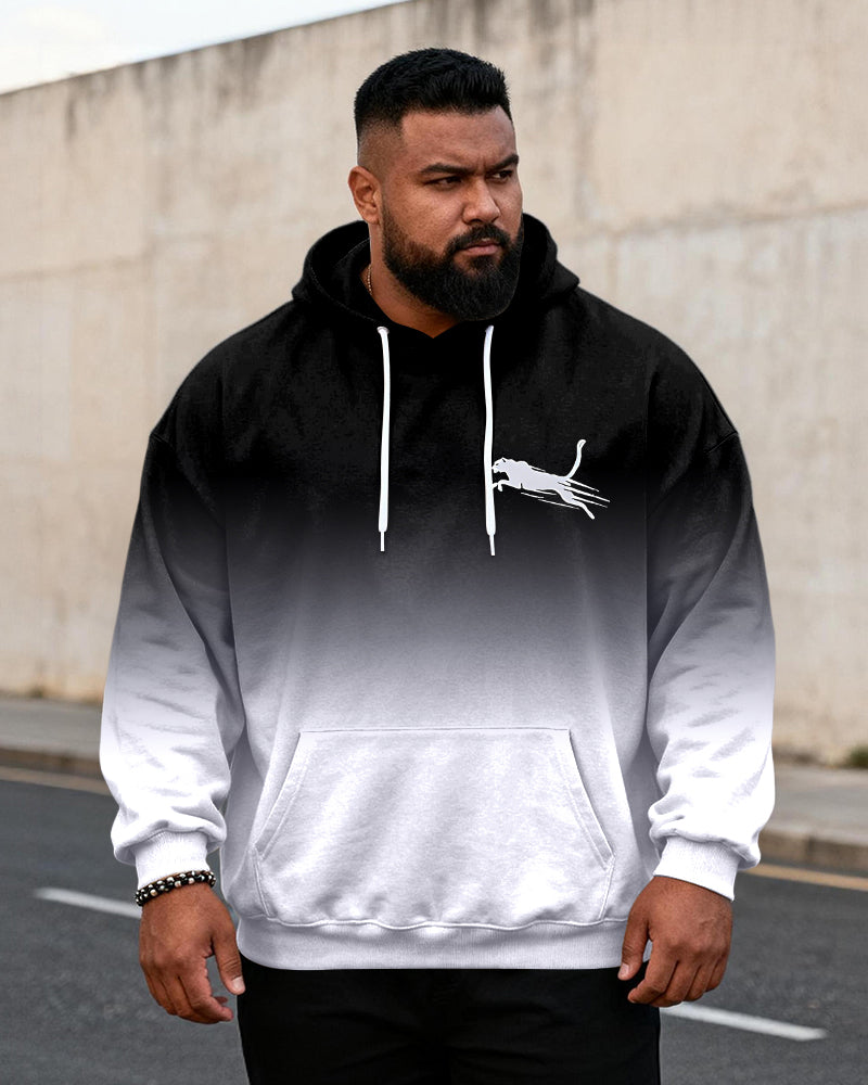 Big & Tall Men's Black And White Gradient Leopard Graffiti-Print Hoodie