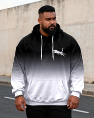 Big & Tall Men's Black And White Gradient Leopard Graffiti-Print Hoodie