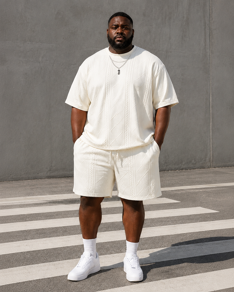 M-5XL Men's Summer Texture Jacquard Sport 2-piece Set