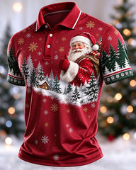 Big & Tall Santa Forest Print Short Sleeve POLO Shirt