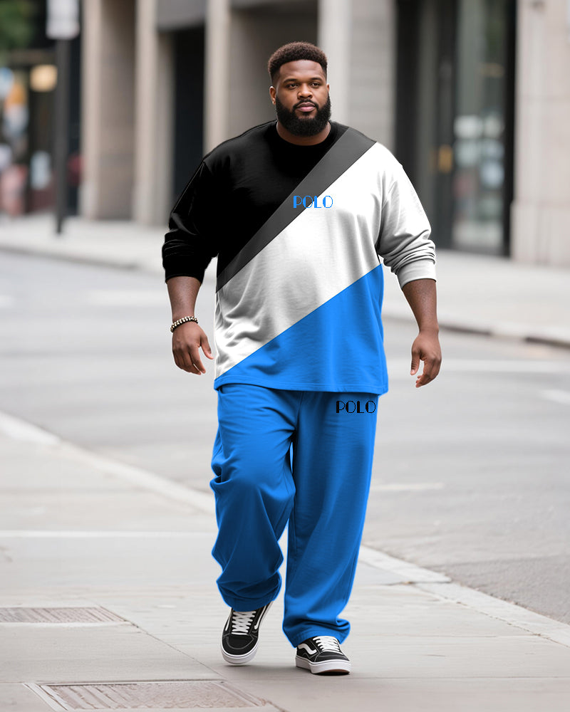 Big & Tall Men's Casual Colorblock Geometric Alphabet Print Long Sleeve T-Shirt Pants Set