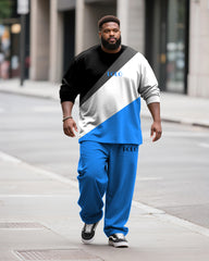 Big & Tall Men's Casual Colorblock Geometric Alphabet Print Long Sleeve T-Shirt Pants Set